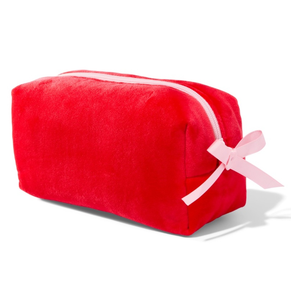 Plush Red Makeup Bag with Bow